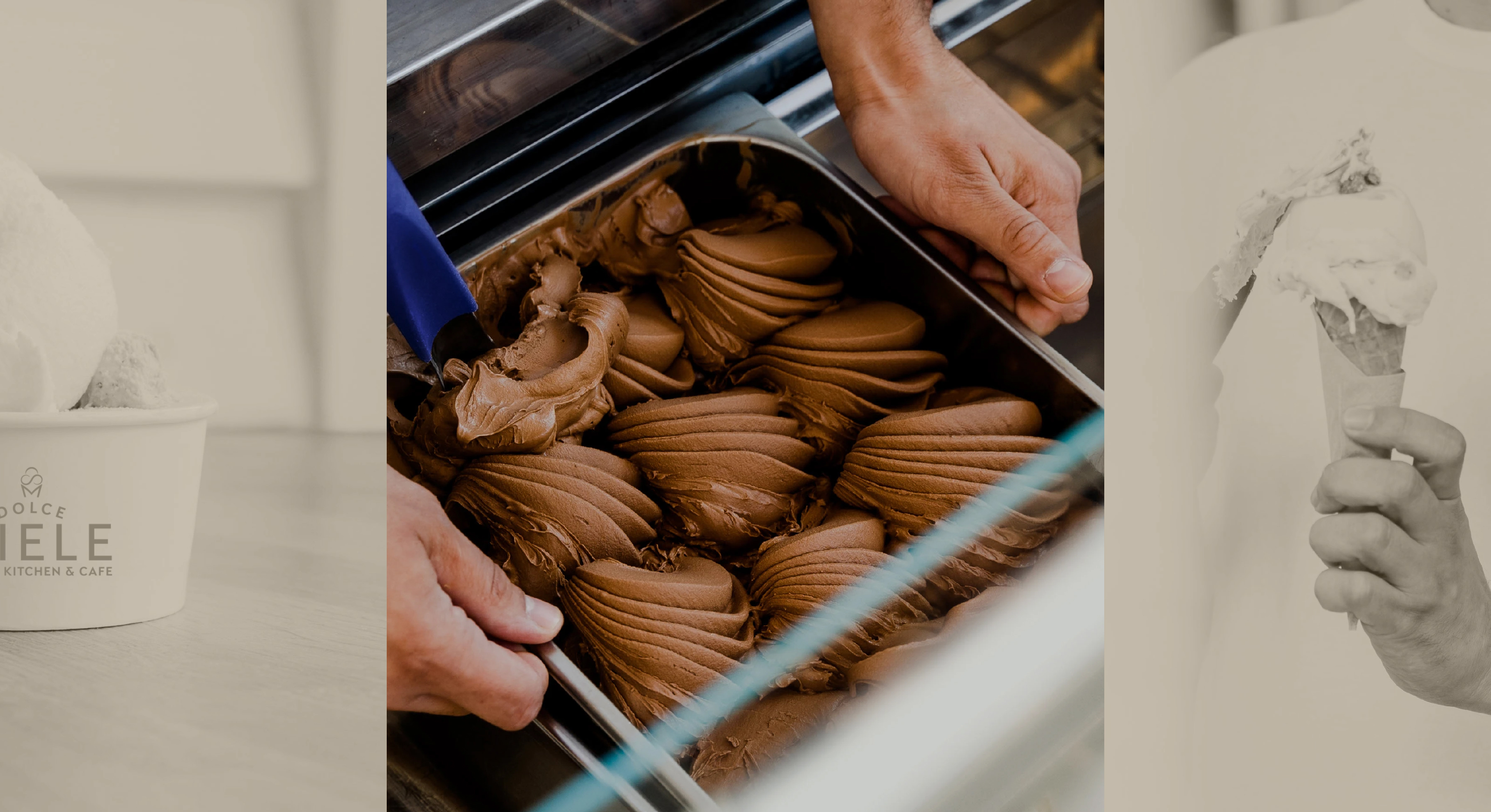 Dolce Miele gelato being prepared in the kitchen